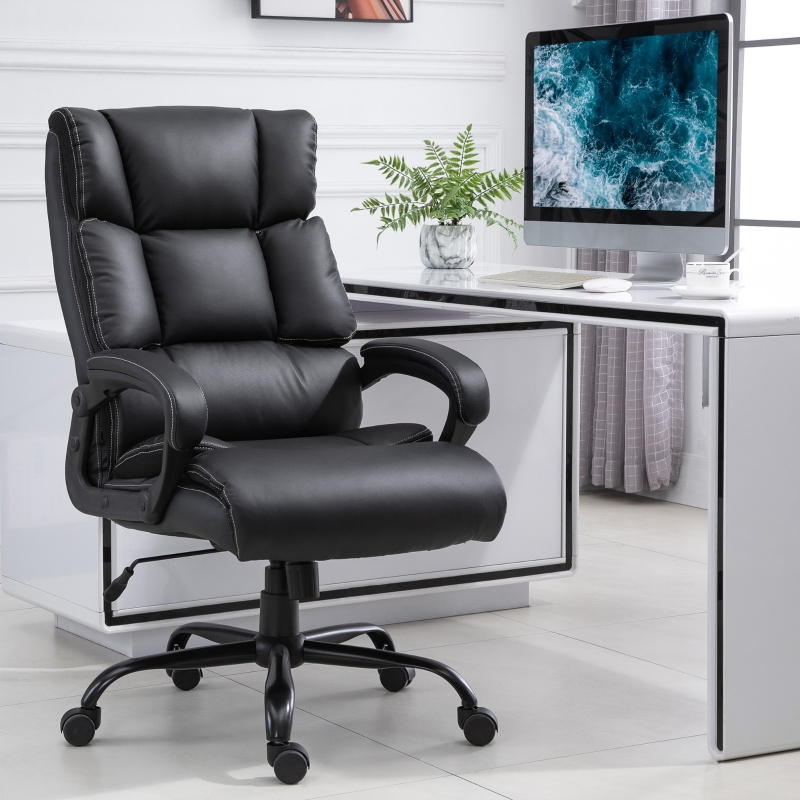Vinsetto Office Chair Ergonomic Heavy Duty Tall and Big with Wheel Adjustable Height PU Leather Rocker 360° Swivel 400lbs, Black