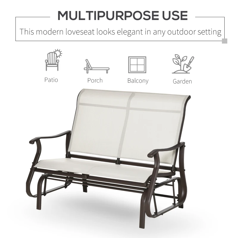 Outsunny 47" Cream White Outdoor Gliding Bench, Double Patio Glider Chair, Smooth Rocking Armchair for Garden, Porch