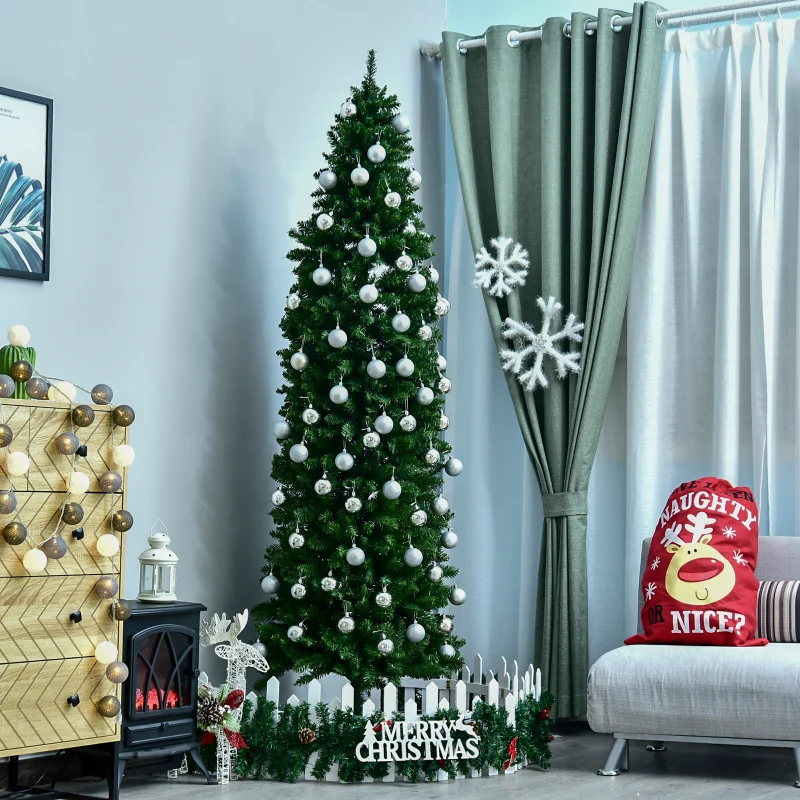 HOMCOM 7.5ft Unlit Slim Fir Artificial Christmas Tree with Realistic Branches, Holiday Indoor Decoration with 1075 Tips