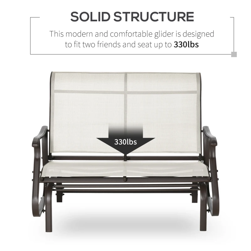 Outsunny 47" Cream White Outdoor Gliding Bench, Double Patio Glider Chair, Smooth Rocking Armchair for Garden, Porch