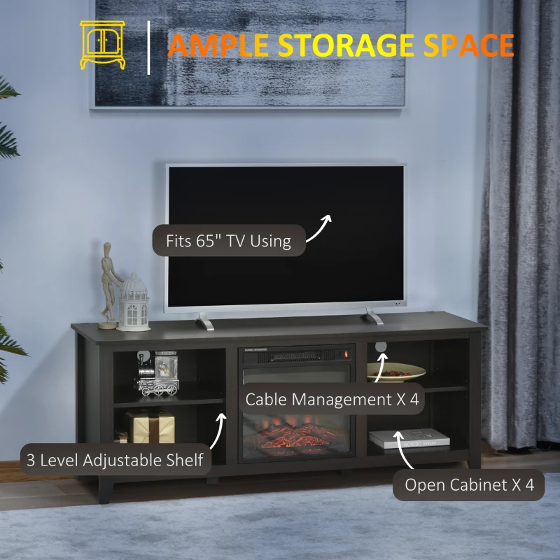 HOMCOM 60" W x 23.5" H Electric Fireplace Mantel TV Stand, Media Console Center Cabinet with 2 Adjustable Shelves, 4 Cable Management Holes and Fits up to 65" TV, Dark Brown