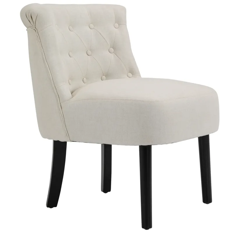 HOMCOM Modern Accent Leisure Chair with Mid Back Button-Tufted Upholstered Fabric and Wooden Legs for Living Room and Bedroom, Cream White