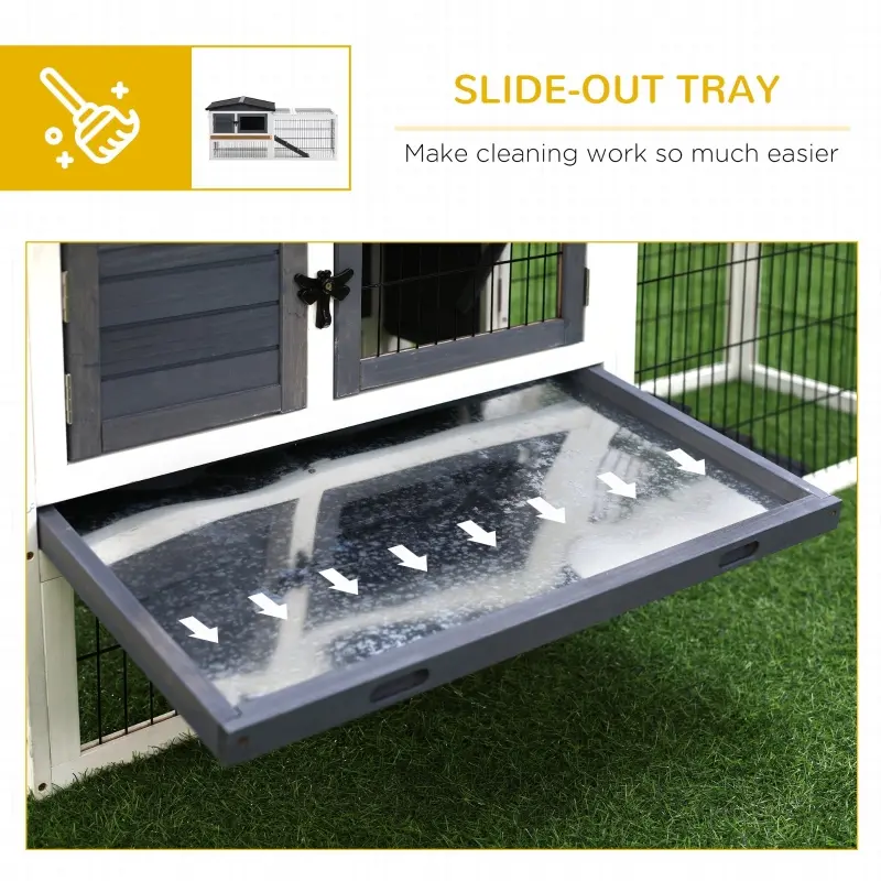PawHut Rabbit Hutch Metal Bunny Cage, Wire and Easy Clean Tray with 2 House Levels and Patio Space  59" L x 20.75" W x 26.75" H