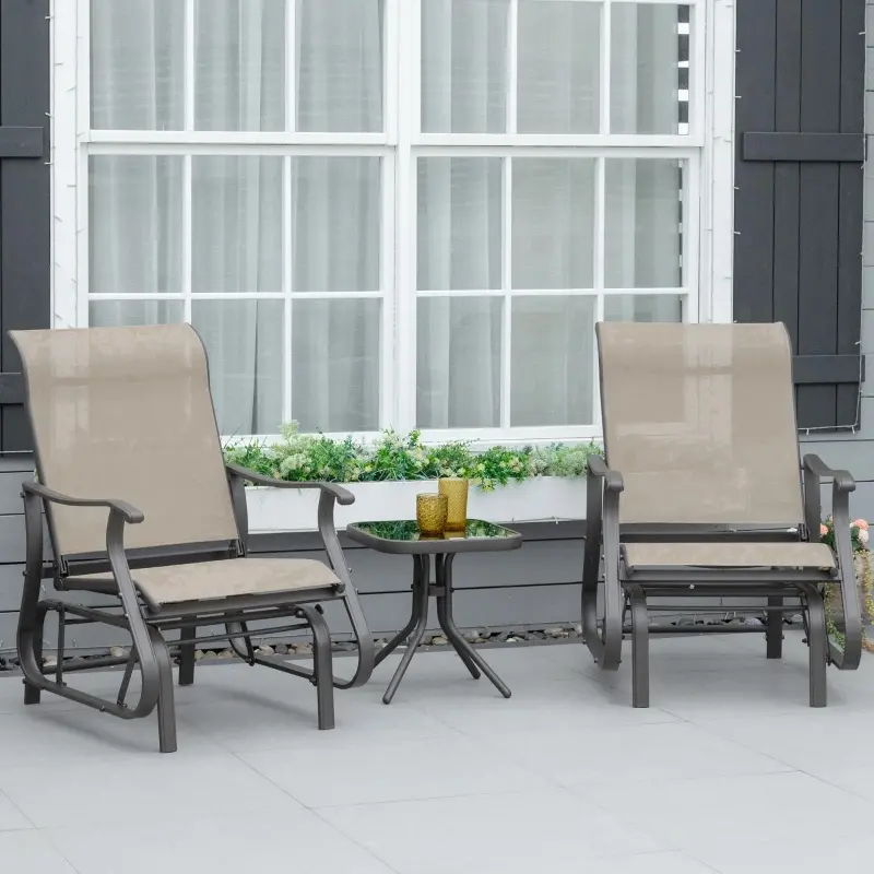 Outsunny Outdoor Gliding Chairs Set Durable Compact for Patio, Bistro Tea Time, Perfect for Couples & Families, Gray(m-2)