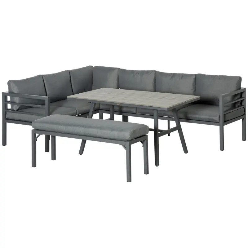Outsunny 4 Piece Aluminum Patio Dining Furniture Set w/ Bench, Dining Table & Cushions