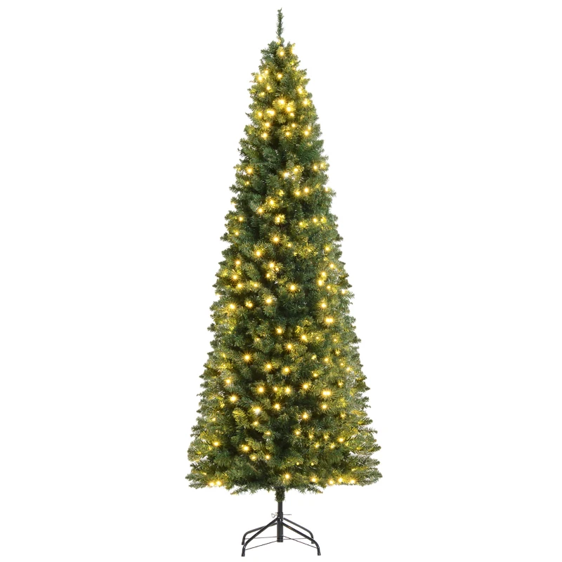 HOMCOM 7.5ft Tall Pre-Lit Slim Douglas Fir Artificial Christmas Tree with Realistic Branches, 350 Warm White LED Lights and 1075 Tips