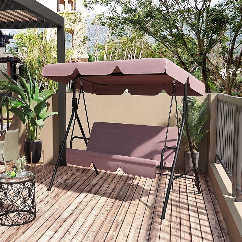 Outsunny Metal 3-Seater Porch Swing with Stand Outdoor Patio Swing with Canopy Cushioned Garden Lounger, Brown