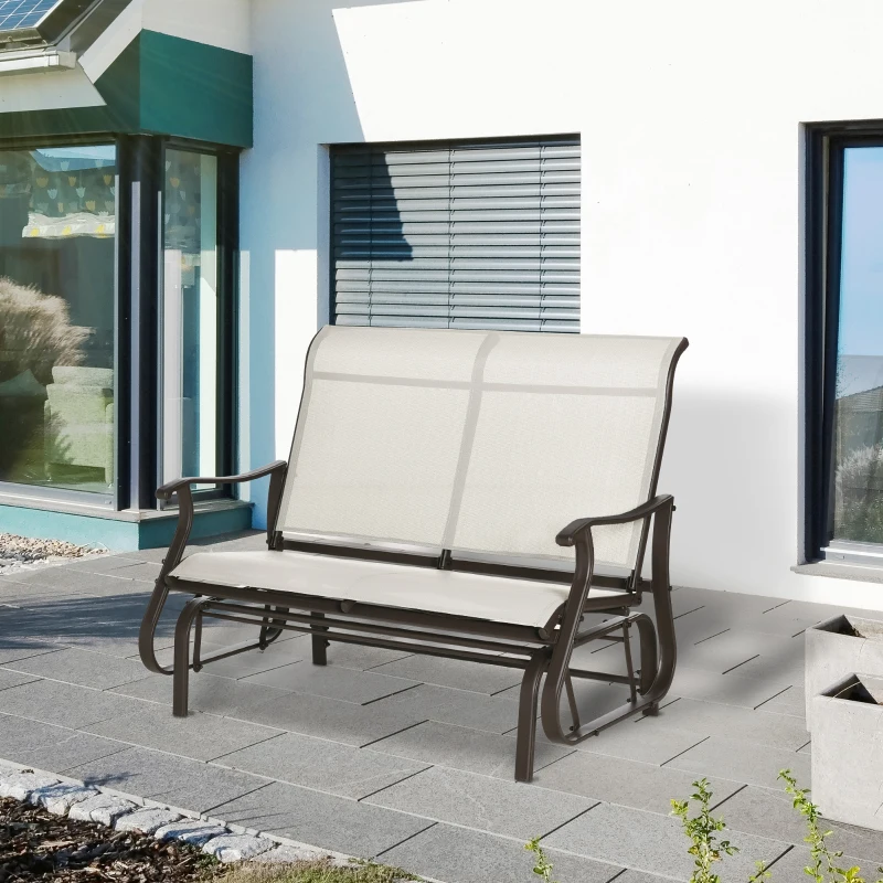 Outsunny 47" Cream White Outdoor Gliding Bench, Double Patio Glider Chair, Smooth Rocking Armchair for Garden, Porch