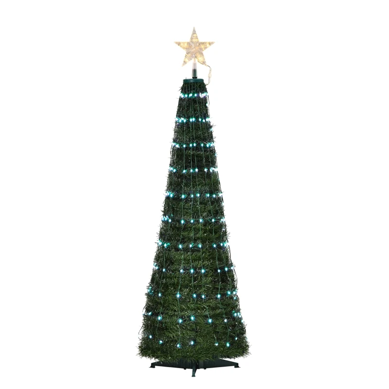 Outsunny 4.5' Tall Pre-lit Slim Artificial Outdoor Christmas Tree Easy Assembly Pull Up Pop Out Yard Decoration with 176 Multi-Color LED Lights