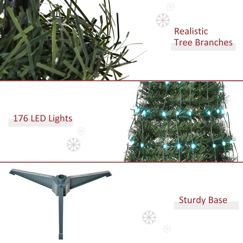 Outsunny 4.5' Tall Pre-lit Slim Artificial Outdoor Christmas Tree Easy Assembly Pull Up Pop Out Yard Decoration with 176 Multi-Color LED Lights