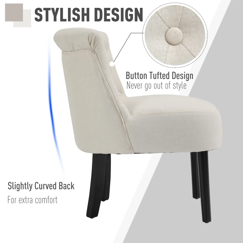 HOMCOM Modern Accent Leisure Chair with Mid Back Button-Tufted Upholstered Fabric and Wooden Legs for Living Room and Bedroom, Cream White