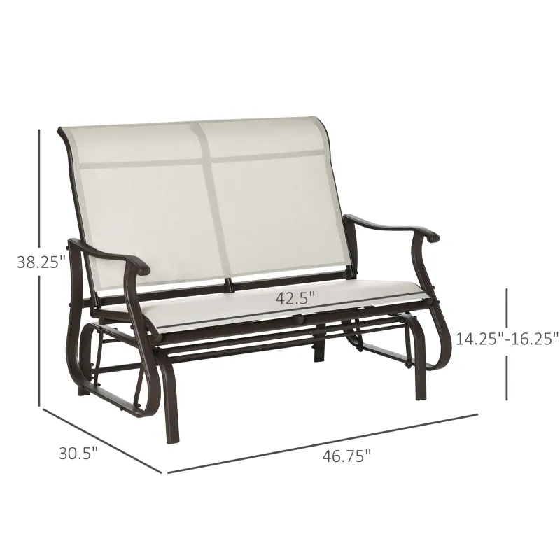 Outsunny 47" Cream White Outdoor Gliding Bench, Double Patio Glider Chair, Smooth Rocking Armchair for Garden, Porch
