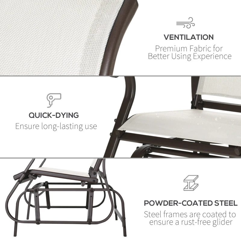 Outsunny 47" Cream White Outdoor Gliding Bench, Double Patio Glider Chair, Smooth Rocking Armchair for Garden, Porch