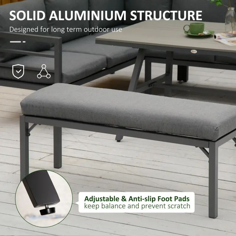 Outsunny 4 Piece Aluminum Patio Dining Furniture Set w/ Bench, Dining Table & Cushions