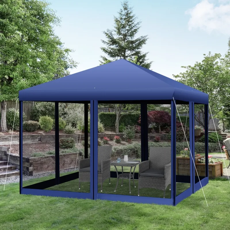 Outsunny 10' x 10' Pop Up Canopy Tent with Netting, Instant Gazebo, Ez up Screen House Room with Carry Bag, Height Adjustable, for Outdoor, Garden, Patio, Blue