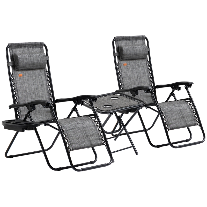 Outsunny Zero Gravity Lounge Chair Set, Folding Reclining Patio Chairs w/ Side Table, Grey