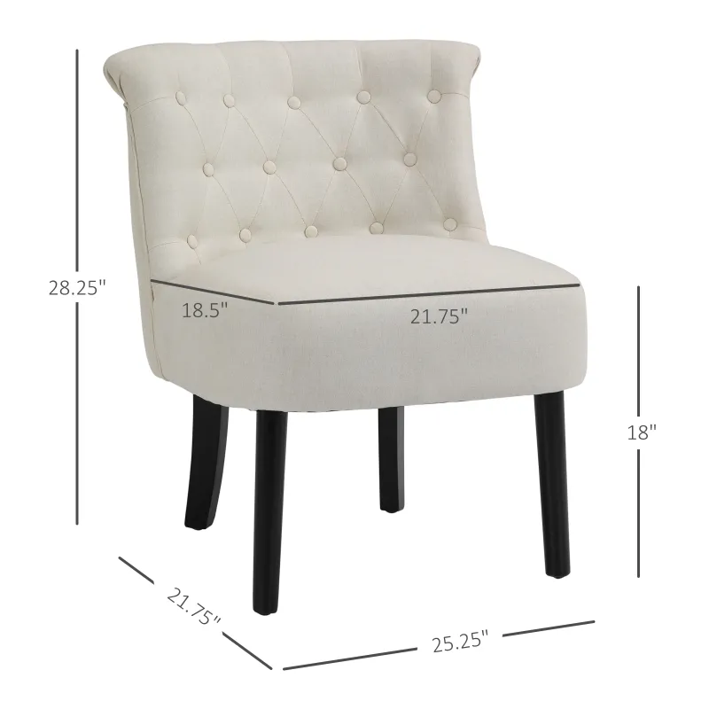 HOMCOM Modern Accent Leisure Chair with Mid Back Button-Tufted Upholstered Fabric and Wooden Legs for Living Room and Bedroom, Cream White