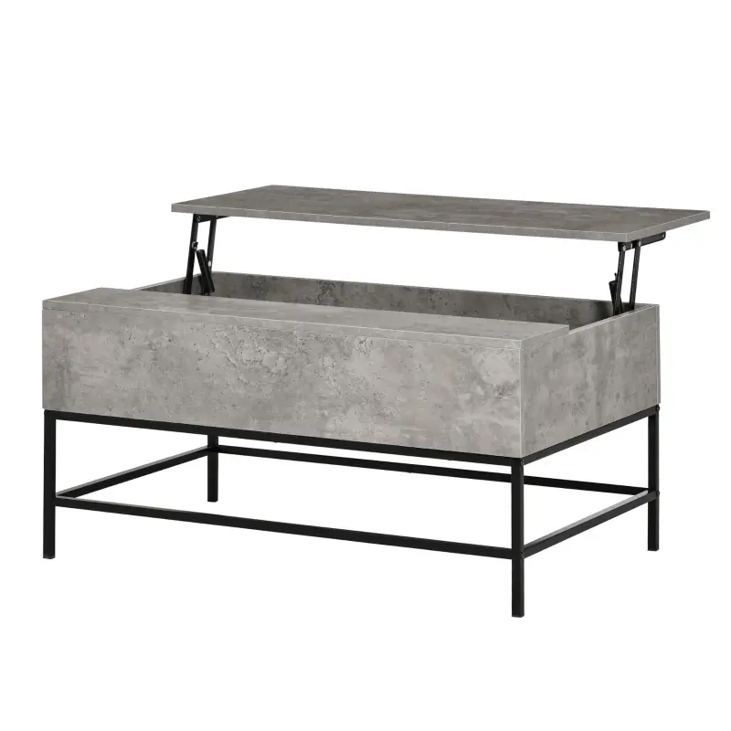 HOMCOM Modern Lift Top Coffee Table with Hidden Storage Compartment and Metal Legs, for Living Room, Home Office, Grey
