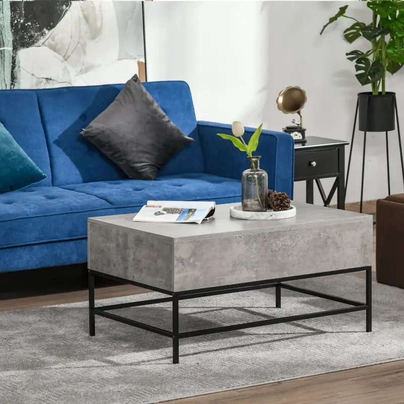 HOMCOM Modern Lift Top Coffee Table with Hidden Storage Compartment and Metal Legs, for Living Room, Home Office, Grey
