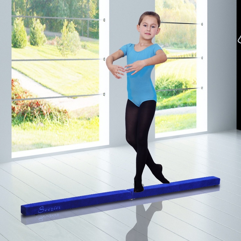 Soozier 7.9ft Folding Floor Balance Beam WOOD CORE Gymnastic Training Low Height Beam with Suede Surface Blue