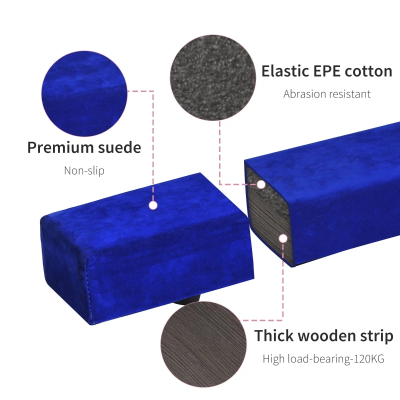 Soozier 8FT Folding Floor Balance Beam WOOD CORE Gymnastic Training Low Height Beam with Suede Surface (Blue)