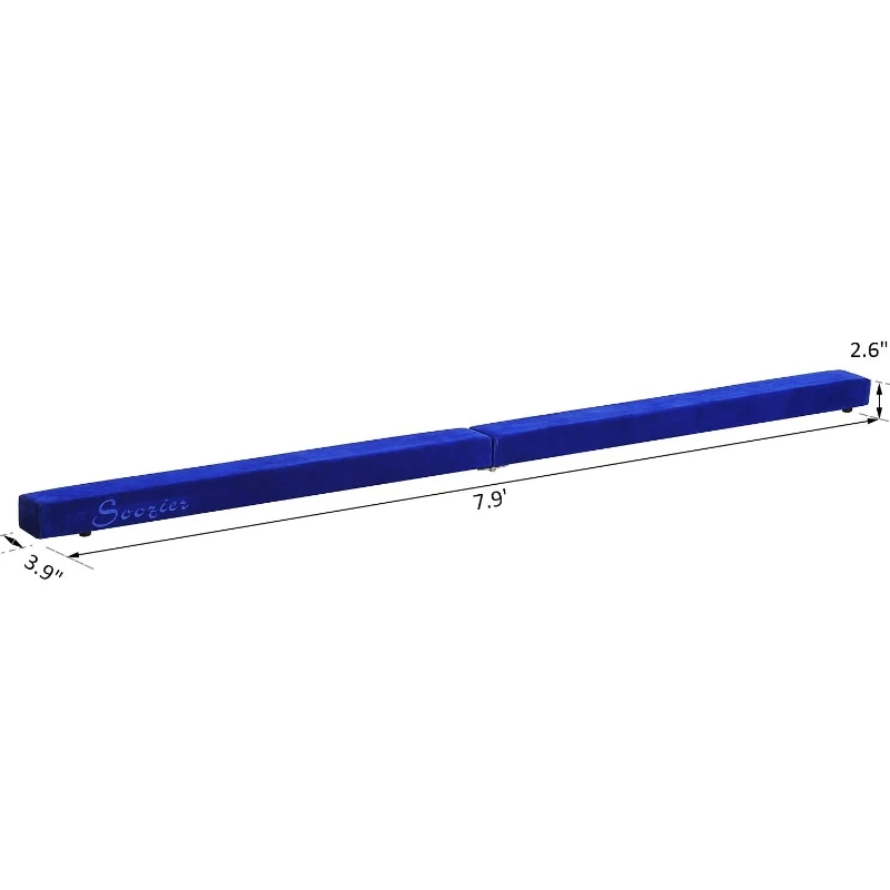 Soozier 8FT Folding Floor Balance Beam WOOD CORE Gymnastic Training Low Height Beam with Suede Surface (Blue)