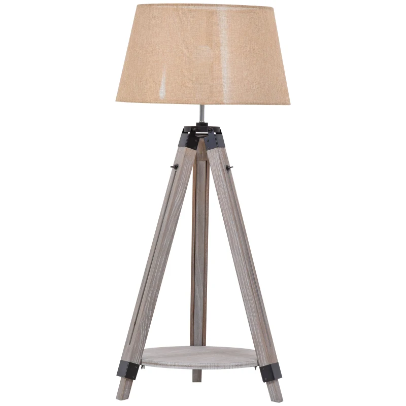 HOMCOM Multifunctional Floor Lamp with Shelf Height Adjustable Standing Lamp, Wood, and Beige