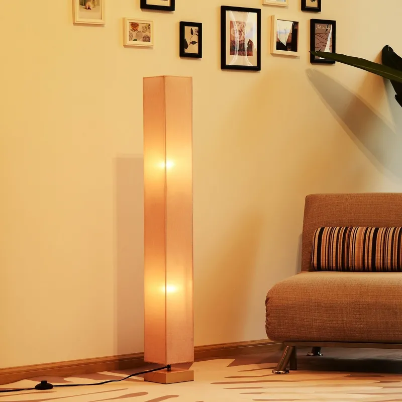 HOMCOM Modern Free Standing Rectangle Floor Lamp, 47 Inches Tall with Linen Shade for Living Room and Bedroom, Beige