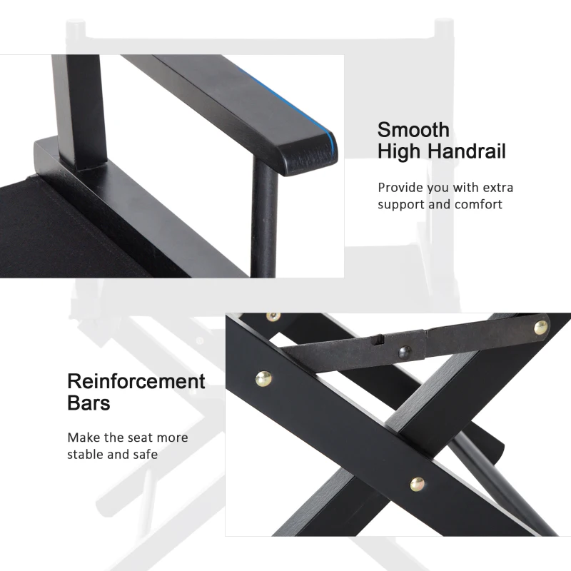 Outsunny 21.25" Wooden Directors Folding Canvas Chair Collapsible Portable Chair High-end Lounge Chair Beach Chair Oxford Fabric Fishing Seat Cinema Use Black Frame w/ Black Color Replacement Cover