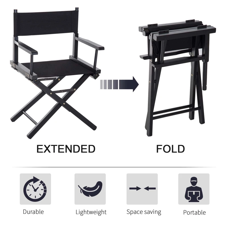 Outsunny 21.25" Wooden Directors Folding Canvas Chair Collapsible Portable Chair High-end Lounge Chair Beach Chair Oxford Fabric Fishing Seat Cinema Use Black Frame w/ Black Color Replacement Cover