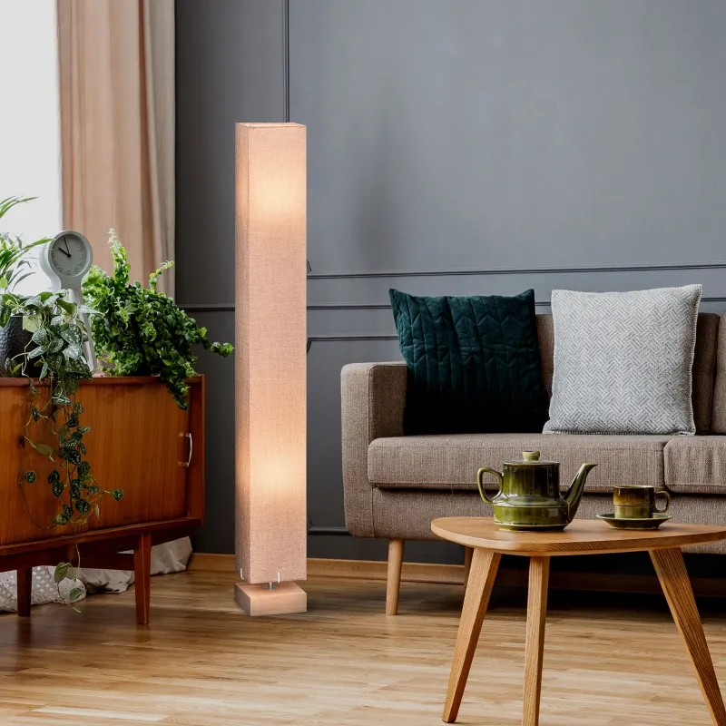 HOMCOM Modern Free Standing Rectangle Floor Lamp, 47 Inches Tall with Linen Shade for Living Room and Bedroom, Beige