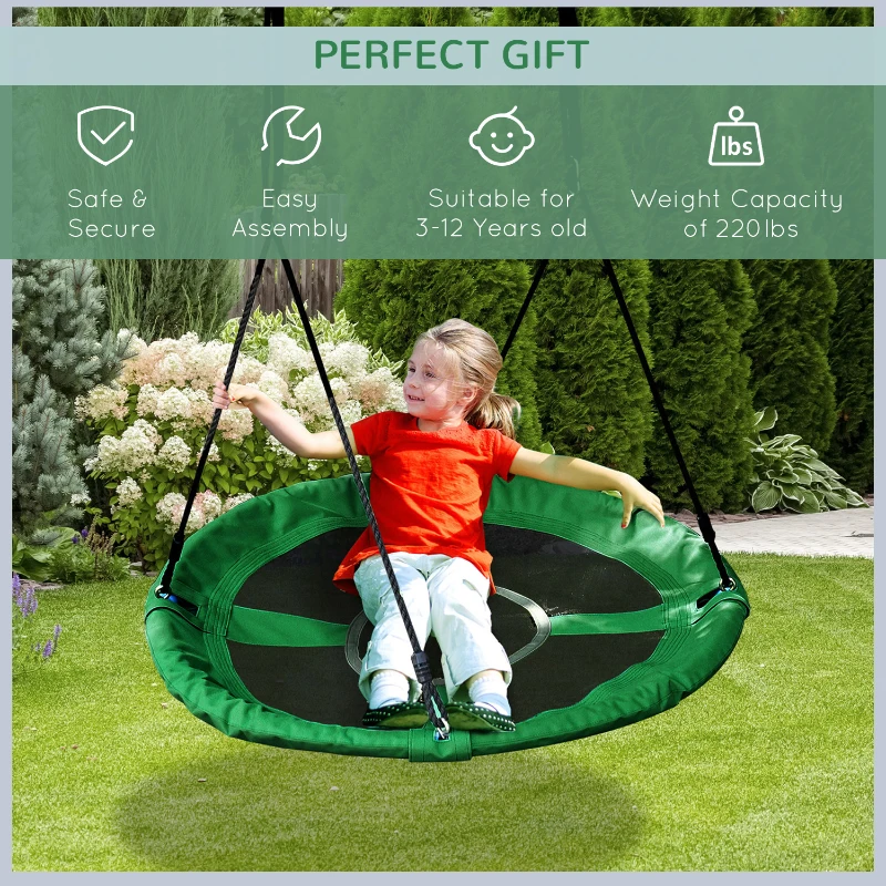 HOMCOM 39" Saucer Swing Round Tree Hanging Swing Outdoor Rope Swing Flying Platform Attaches to Tree or Existing Swing Set Kids Backyard Playground Hammock Heavy Duty Black