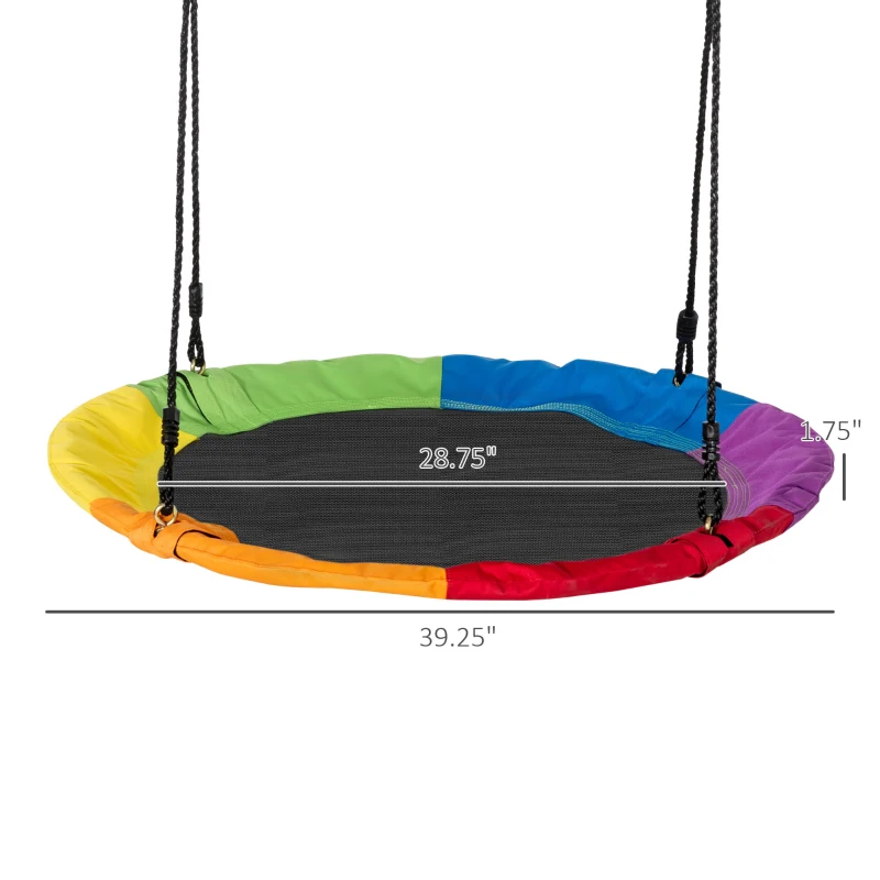 Outsunny 39 Inch Saucer Tree Swing, Outdoor Flying Swing for Kids with Adjustable Hanging Ropes, Metal Frame, Breathable Mesh, Multicolor