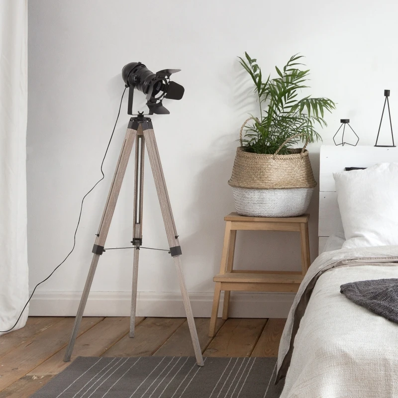 HOMCOM Floor Lamp Height Adjustable Camera Shape Lampshade Black