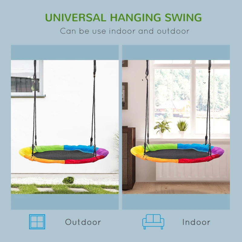 Outsunny 39 Inch Saucer Tree Swing, Outdoor Flying Swing for Kids with Adjustable Hanging Ropes, Metal Frame, Breathable Mesh, Multicolor