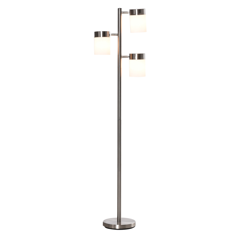 HOMCOM Modern Floor Lamp, Standing Lamp with 3 Rotating Lights for Living Room, Bedroom, Office, Silver