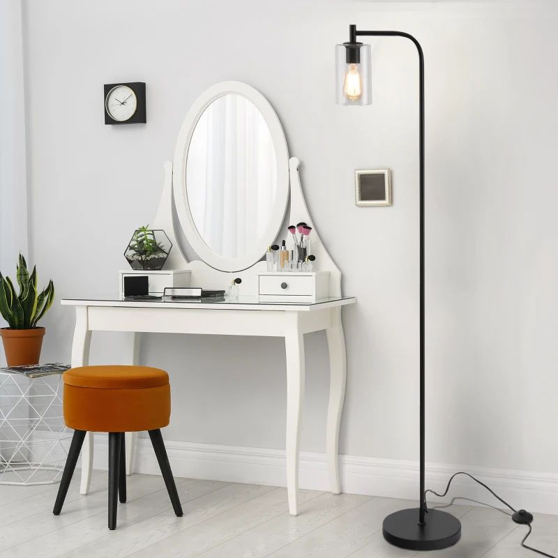 HOMCOM Modern Stylish Tall Pole Floor Lamp, Land Light with Metal Base, Cylindrical Shaped Glass Shade, Black