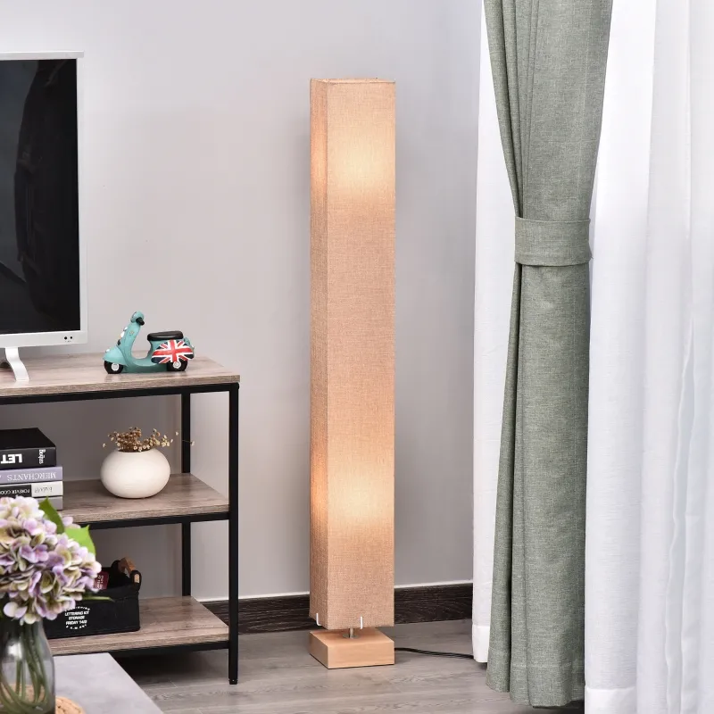 HOMCOM Modern Free Standing Rectangle Floor Lamp, 47 Inches Tall with Linen Shade for Living Room and Bedroom, Beige