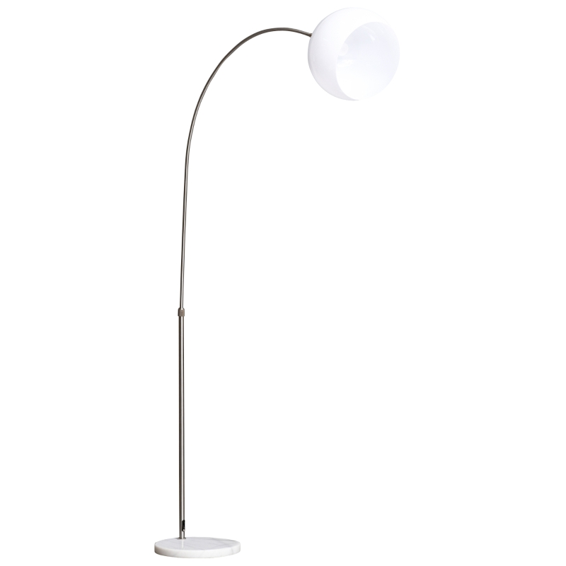 HOMCOM Arc Floor Lamp,Metal Standing Lamp, with 350° Flexible Lampshade, Adjustable Pole, and Marble Round Base for Living, Office, Bedroom, White/Silver