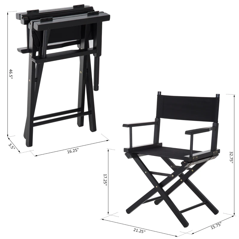 Outsunny 21.25" Wooden Directors Folding Canvas Chair Collapsible Portable Chair High-end Lounge Chair Beach Chair Oxford Fabric Fishing Seat Cinema Use Black Frame w/ Black Color Replacement Cover