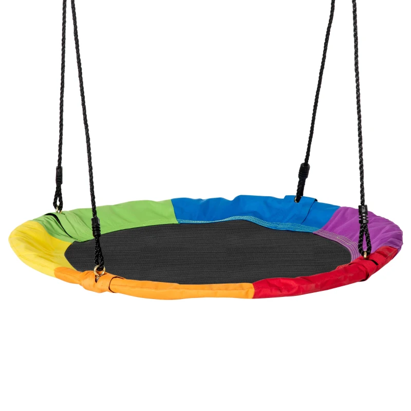 Outsunny 39 Inch Saucer Tree Swing, Outdoor Flying Swing for Kids with Adjustable Hanging Ropes, Metal Frame, Breathable Mesh, Multicolor