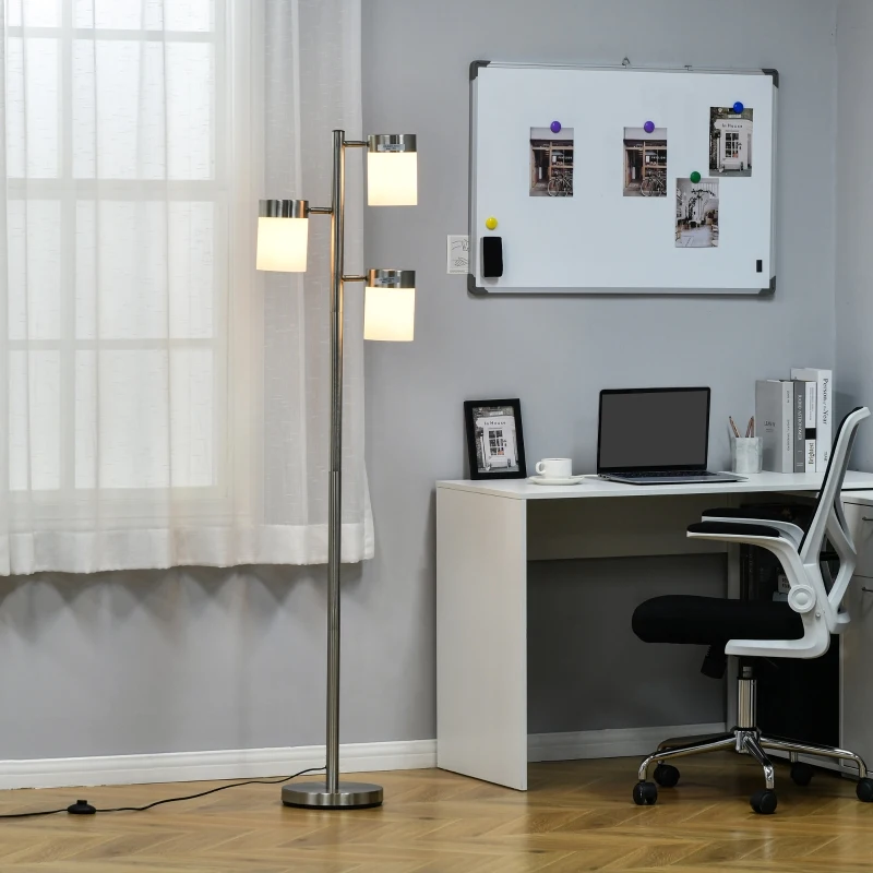 HOMCOM Modern Floor Lamp, Standing Lamp with 3 Rotating Lights for Living Room, Bedroom, Office, Silver