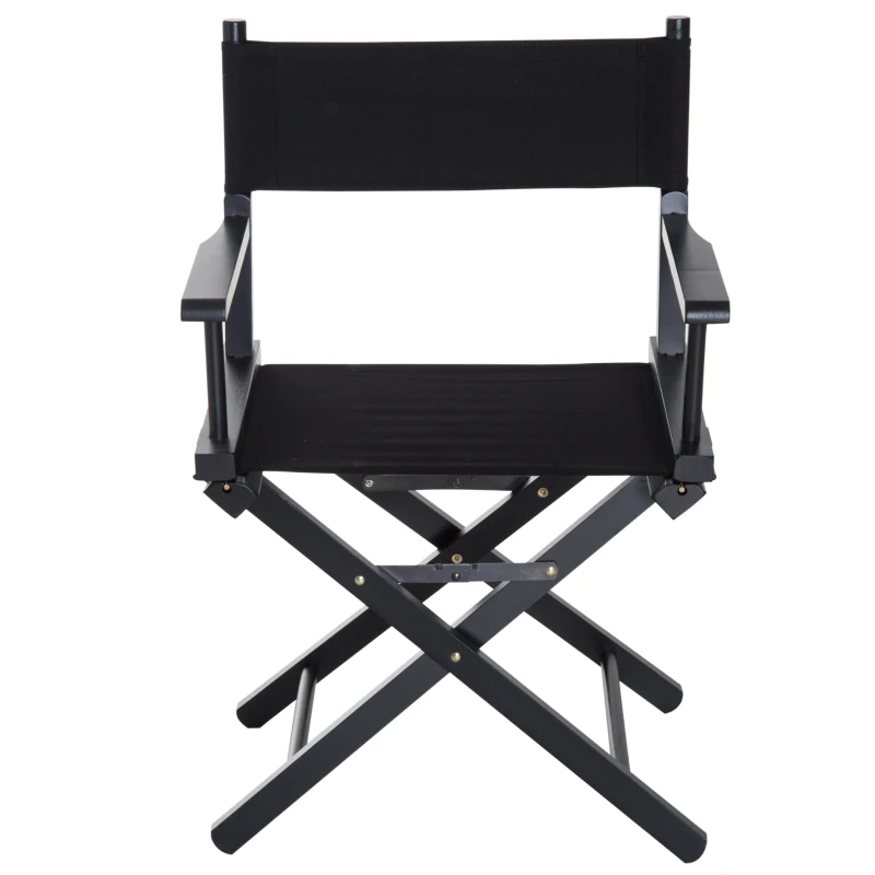 Outsunny 21.25" Wooden Directors Folding Canvas Chair Collapsible Portable Chair High-end Lounge Chair Beach Chair Oxford Fabric Fishing Seat Cinema Use Black Frame w/ Black Color Replacement Cover