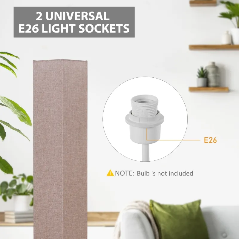 HOMCOM Modern Free Standing Rectangle Floor Lamp, 47 Inches Tall with Linen Shade for Living Room and Bedroom, Beige