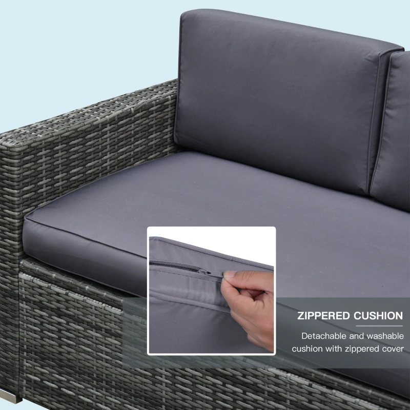 Outsunny Outdoor Patio Rattan Wicker Sofa Set w/ Glass Coffee Table - Grey