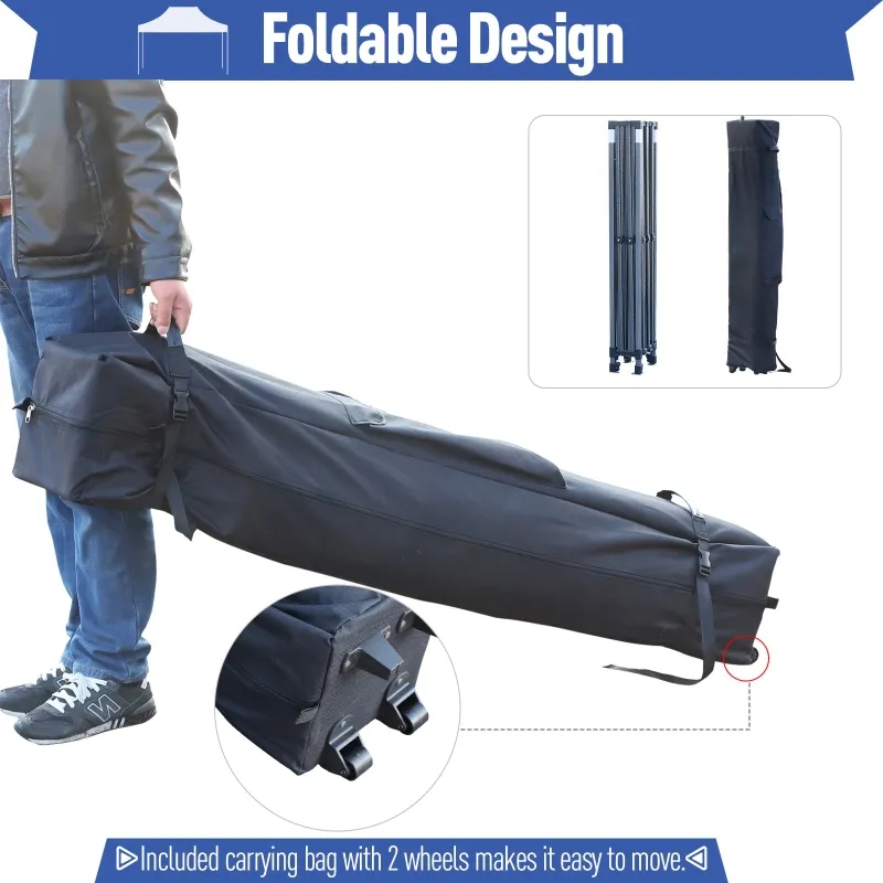 Outsunny 10' x 15' Pop Up Canopy Gazebo with 3-Level Adjustable Height, Wheeled Roller Bag, UV Fighting Roof, Navy Blue