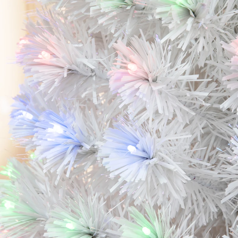 HOMCOM 7ft Tall Fir Artificial Christmas Tree with Realistic Branches, 280 Multi-Color Fiber Optic LED Lights and 280 Tips, White
