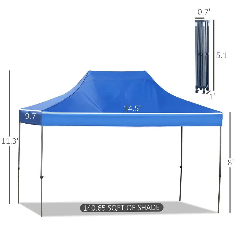 Outsunny 10' x 15' Pop Up Canopy Gazebo with 3-Level Adjustable Height, Wheeled Roller Bag, UV Fighting Roof, Navy Blue