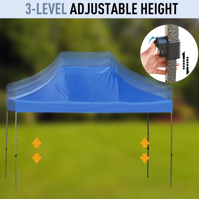 Outsunny 10' x 15' Pop Up Canopy Gazebo with 3-Level Adjustable Height, Wheeled Roller Bag, UV Fighting Roof, Navy Blue