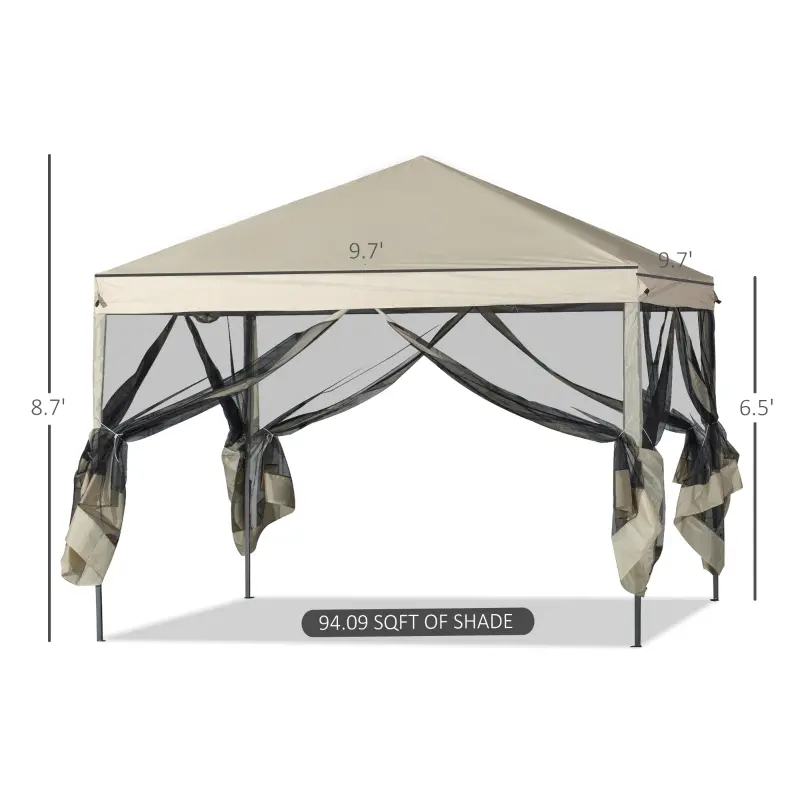Outsunny 10' x 10' Pop-Up Canopy Party Tent Gazebo - UV Protected w/ Mesh Wall